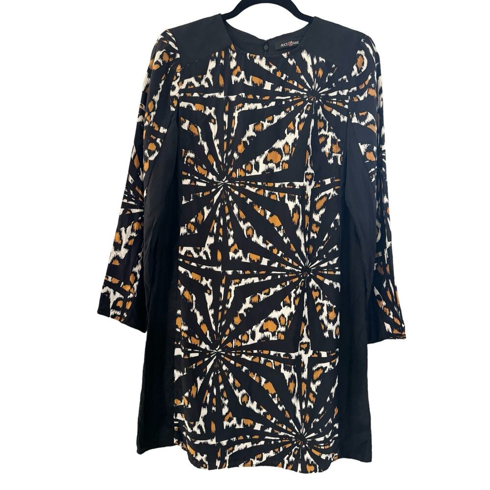 Alice & Trixie M Black Silk Abstract Print Shift Mini Dress Modern Work Chic